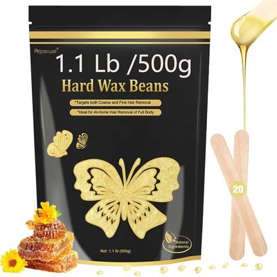 Wax Beads, 1.1lb/17.05oz Hard Wax Beads,Hard Wax for Coarse Hair Removal, Sensitive Skin, Brazilian Bikini - Wax Beans Bulk with 20 Sticks(Honey)