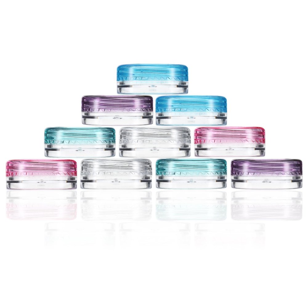 10 Pcs Sample Containers with Lids, 2 Gram Mini Makeup Cosmetic Sample Plastic Containers Refillable Round Cosmetic Samples Pots Jars for Lip Balms Lotion Beauty Products (Multi color Lids)