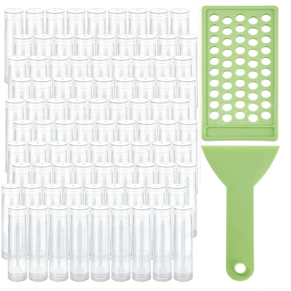 arricraft 150 Pcs Lip Balm Tubes with Filling Tray and Spatula, 8ml Empty Tubes Plastic Clear Lip Gloss Balm Containers for DIY Make Up