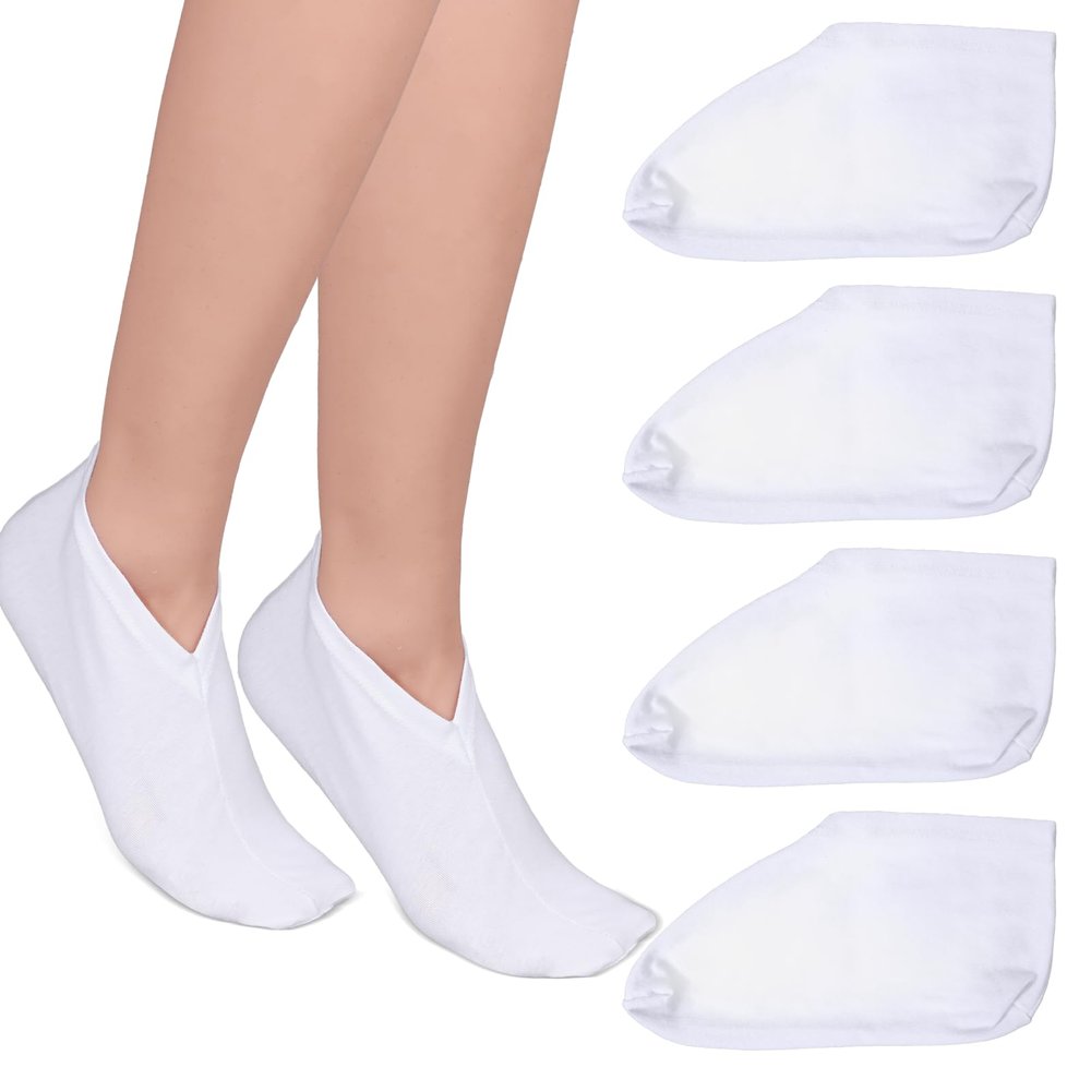 4 Pairs Moisturizing Socks Reusable Hydrating Socks Overnight Spa Sock for Dry Feet Lotion Sock Overnight Moisturizing Foot Care Cracked Feet Relief for Women and Men White