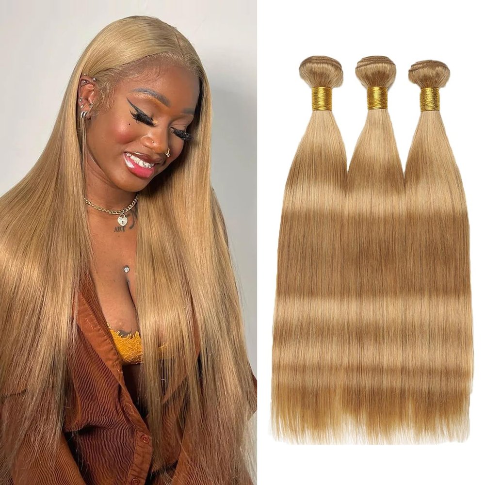 Honey Blonde Straight Human Hair Bundles 08 10 12 Inch Brazilian Human Hair