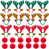 YUMUWBL 12 Pcs Christmas Reindeer Headbands with 12 Pcs Reindeer Red Nose, Funny Cute Xmas Deer Hairbands with reindeer ears for Christmas Party Favors Family Holiday(Green,Brown,Red) view 1