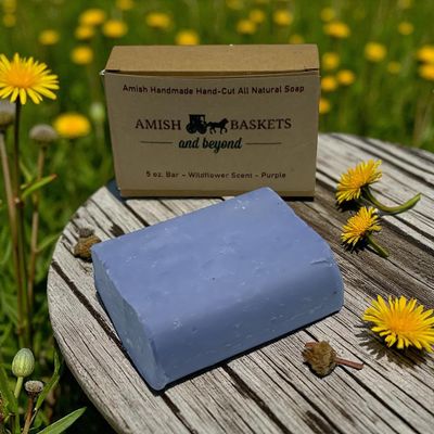 AMISH BASKETS AND BEYOND All-Natural Hand-Cut Bar Soap, 5 Ounce (Wildflower - Purp)