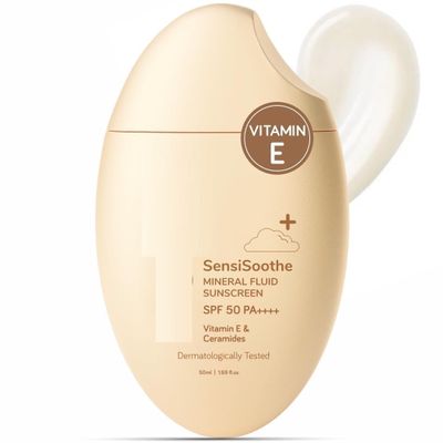 Mood'y Sens'iSoothe Mineral Brightening Sunscreen Serum with Ceramides & Rice | Sunscreen for All Skin Types with SPF 50 PA++++ | No White Cast, & Non-Comedogenic Dermatologist Tested-50ML