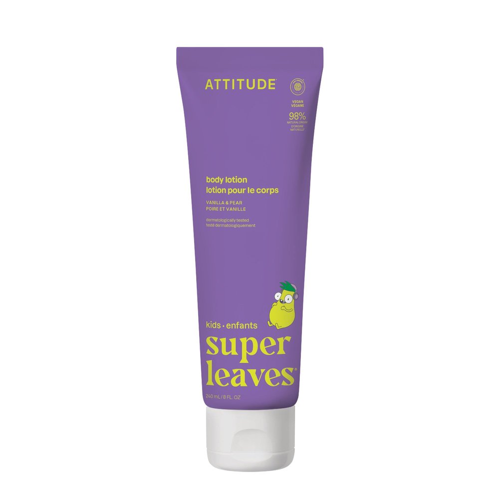 ATTITUDE Body Lotion for Kids, EWG Verifed Moisturizer, Dermatologically Tested, Plant and Mineral Based Cream, Vegan, Vanilla & Pear Scent, 8 Fl Oz