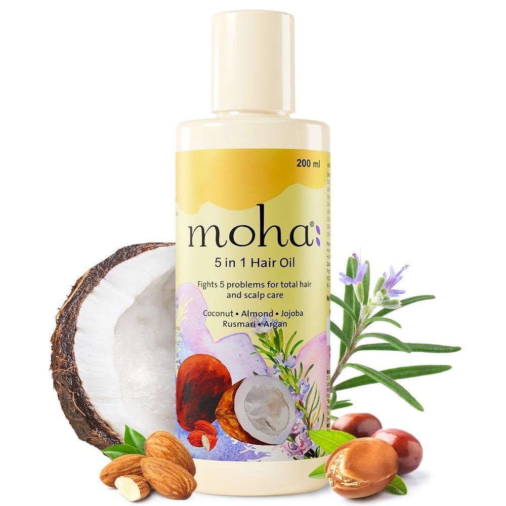 5 in 1 Hair Oil with Coconut, Almond, Jojoba, Rusmari, Argan Oil for Hair Growth, Hair Fall Control, 200ml