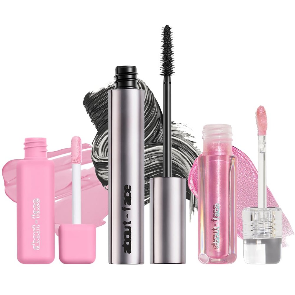 about-face Badlands Bundle Volumizing Mascara + Matte Fluid Eye Paint (On Pointe) + Light Lock Lip Gloss (Pink Sparkle)