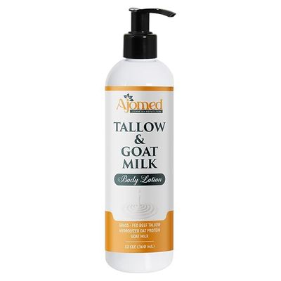 AJOMED COSMETICS Tallow & Goat Milk Body moisturizing Lotion for Sensitive Skin, handmade tallow cream (12 Fl OZ, Lavender Vanilla)