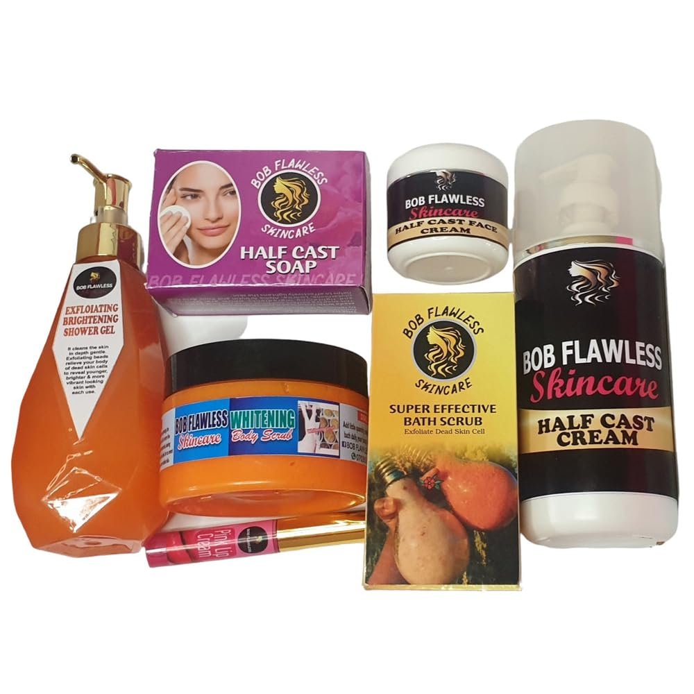 Bob Flawless Halfcast Diamond Glow Set - Brightening Shower Gel, Whitening Body Scrub, Halfcast Soap, Face Cream & Body Lotion for Radiant Skin (500ml Set)