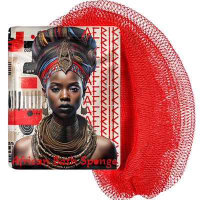 AFRIKI African Net Sponge  Exfoliating Body Scrubber, Black Owned & Rooted in Africa, All Skin Types | 45 in Long (Red)