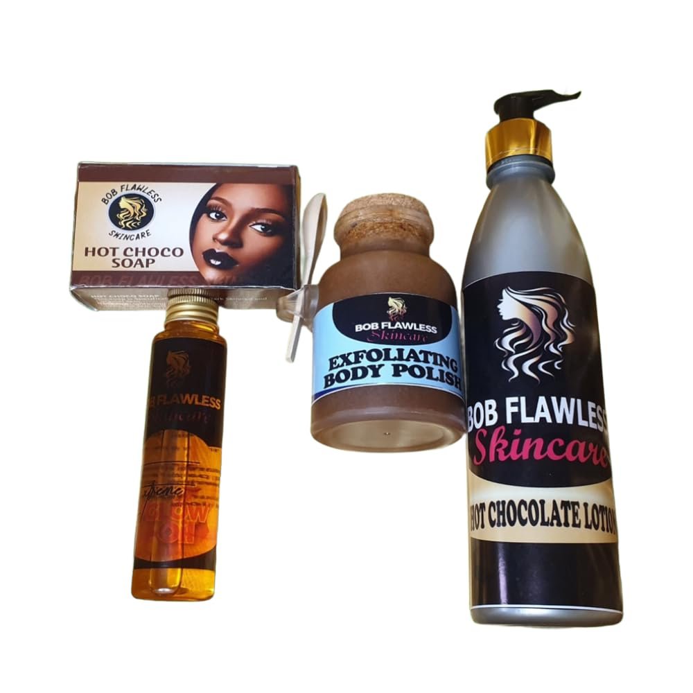 Bob Flawless Hot Chocolate Set - Melanin Glow Skincare with Grapeseed Oil & Carrot Extracts for Smooth, Clear & Radiant Skin