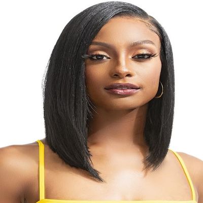 Janet Collection Melt HD 13x6 Wide Lace BEX Wig Glueless Straight Blunt Cut with Pre-Installed Elastic Band, Pre-Plucked Hairline, Human Hair Blend (COLOR 2)