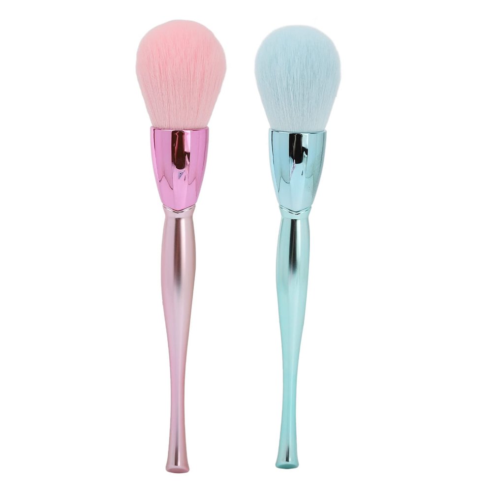 2pcs Nail Dust Cleaner Brush, Nail Dust Remover Brush with Electroplated Handle, Soft Synthetic Hair for Nail Art Dust and Powder Removal, Portable Makeup Brush for Home Salon