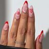 24Pcs Christmas French Tip Press on Nails Medium Almond Red Christmas Tree Stars Fake Nails White Bow Glue on Nails Pink Acrylic Nails for Women Winter Nail Decoration Supplies view 2