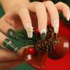 24Pcs Christmas Press on Nails Medium Square 3D Snowflake Fake Nails Glitter Winter Glue on Nails Green White Acrylic Nails for Women Christmas Nail Decoration Supplies view 2