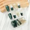 24Pcs Christmas Press on Nails Medium Square 3D Snowflake Fake Nails Glitter Winter Glue on Nails Green White Acrylic Nails for Women Christmas Nail Decoration Supplies view 4