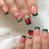 24Pcs Christmas French Tip Press on Nails Short Square Red Crutch Gift Box Pattern Fake Nails Green Glue on Nails Full Cover Acrylic Nails for Women Christmas Nails Decoration Supplies view 1