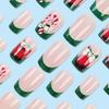 24Pcs Christmas French Tip Press on Nails Short Square Red Crutch Gift Box Pattern Fake Nails Green Glue on Nails Full Cover Acrylic Nails for Women Christmas Nails Decoration Supplies view 3