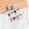 24Pcs Christmas French Tip Press on Nails Short Square Red Crutch Gift Box Pattern Fake Nails Green Glue on Nails Full Cover Acrylic Nails for Women Christmas Nails Decoration Supplies view 4