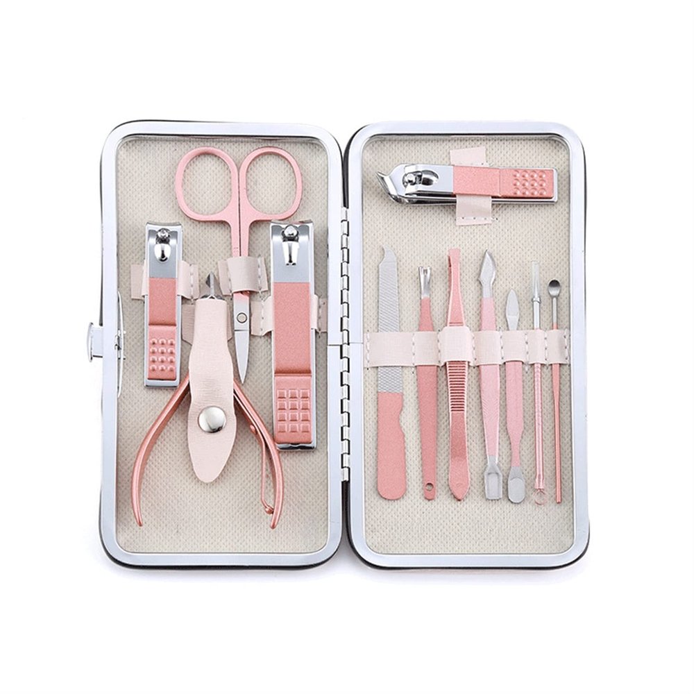 10Pcs Set of Nail Manicure Tools Nails Toe Clipper Scissors Tweezer Kit Professional Quality Case for Travel