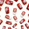 24Pcs Christmas Press on Nails Short Square Snow Deer Fake Nails Winter Glitter Red Glue on Nails Glossy Acrylic Nails for Women Holiday Nail Decoration Supplies view 2