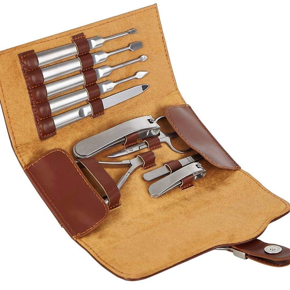 10Pcs Manicure Set Genuine Leather Nail Care Personal Manicure & Pedicure Set, Manicure Travel & Grooming Set Kit Nail Clipper