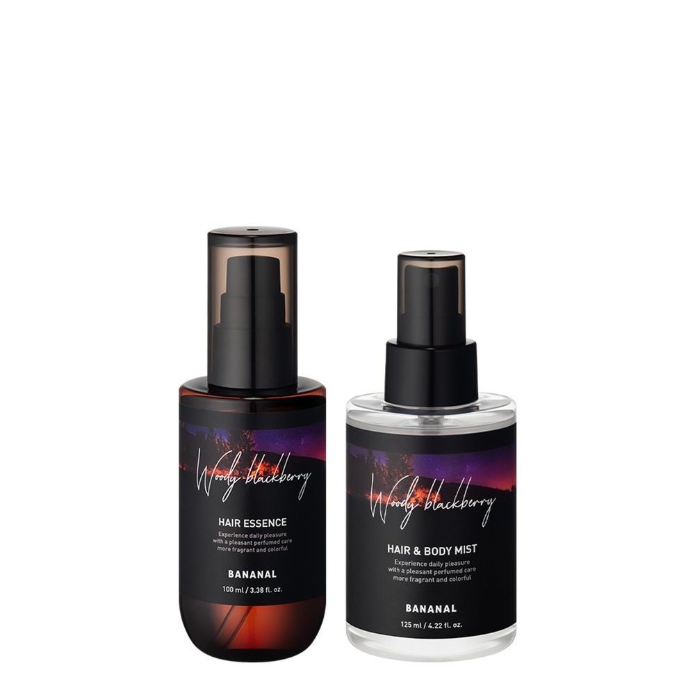 BANANAL Perfumed Korean Hair Oil Serum & Hair and Body Treatment Spray Duo Set  Korean Hair Care w/Argan oil & Amino Acids  Frizz Control Moisturizing  Woody Blackberry 100ml + 125ml