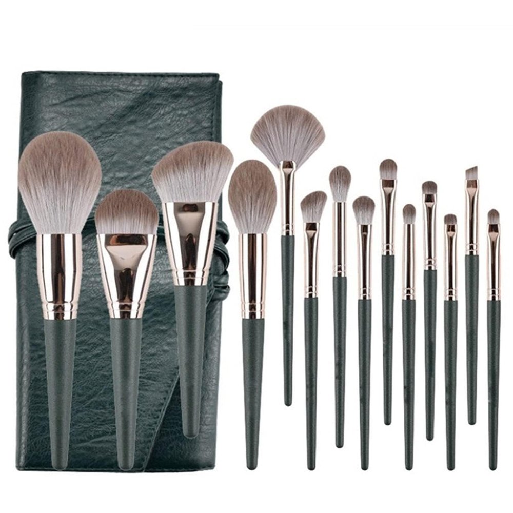 14 Pcs Makeup Brush Set, Loose Powder Blush Foundation Eyeshadow Brush Complete Set Beauty Tools Green