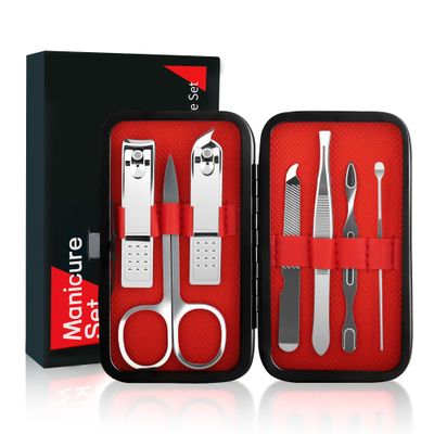7 Pcs Manicure Set Stainless Steel Nail Clippers Kit, Nail Care Beauty Tools Set Christmas Stocking Stuffers, Christmas Gifts for Men and Women Travel Grooming Kit With Leather Case