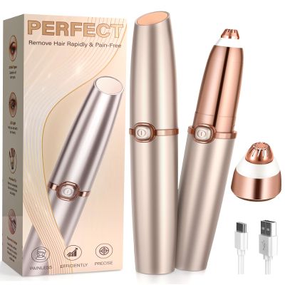 Eyebrow Trimmer for Women, Eyebrow Razor: Rechargeable Facial Hair Removal for Women with 2 Replacement Heads & LED Light, Electric Painless EyeBrow Shaver Hair Removal Device for Eyebrows/Lips/Face