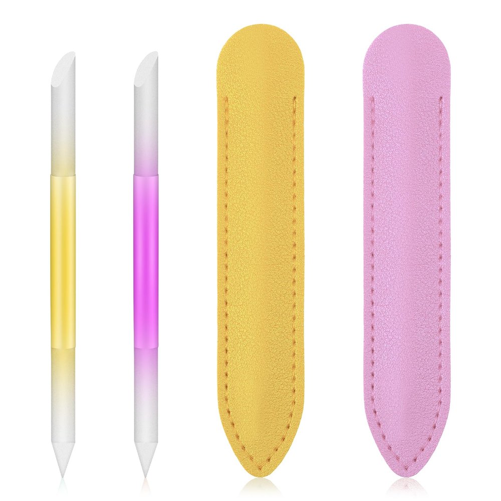 2 PCS Glass Cuticle Pusher Tool with Leather Case, Dual-Ended Cuticle Sticks, Cuticles Pusher Tool, Crystal Cuticles Pushers Glass File for Nails