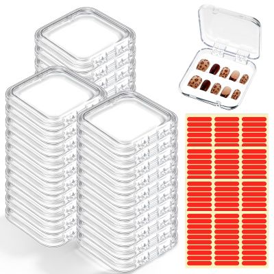 30pcs Press on Nail Case, Nail Storage Box Clear Acrylic Nails Display Box Packaging Fake Nails Storage Case with 90 Pcs Adhesive Double Sided Tape for Fake Nail-Storages,Display-/2.95*2.95inch