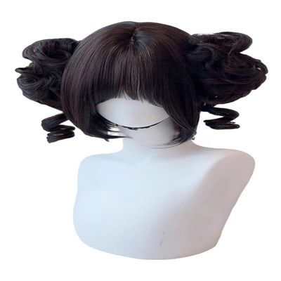 TEDPRBGE Kawaii Lolita Wig Short Bob Wig with Bangs Bun Wigs Fiber Hair Women Party Wigs (Black Brown)