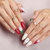 24Pcs Christmas French Tip Press on Nails Medium Almond Snowflake Fake Nails Glossy Glue on Nails Red Green White Acrylic Nails Holiday Stick on Nails for Women Christmas Nail Decoration view 1
