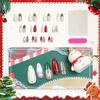 24Pcs Christmas French Tip Press on Nails Medium Almond Snowflake Fake Nails Glossy Glue on Nails Red Green White Acrylic Nails Holiday Stick on Nails for Women Christmas Nail Decoration view 2