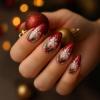 24Pcs Christmas Press on Nails Medium Almond Snowflake Leaf Fake Nails Red Gradient Stick on Nails Full Cover Acrylic Nails Decoration Supplies for New Years Gift Women view 1