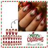 24Pcs Christmas Press on Nails Medium Almond Snowflake Leaf Fake Nails Red Gradient Stick on Nails Full Cover Acrylic Nails Decoration Supplies for New Years Gift Women view 2