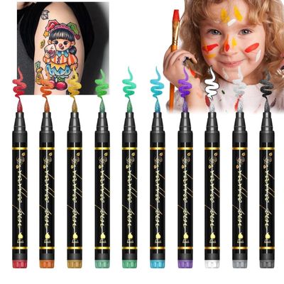 10 Skin Painting Pens for Halloween-Newbie Face and Skin Painting| Human Graffiti| Easy To Scrub and Draw Markers, 10 Colors of Washable Halloween Party Supplies