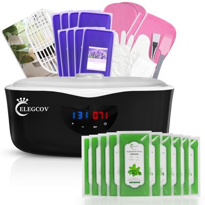Paraffin Wax Machine for Hand and Feet - ELEGCOV Paraffin Wax Kit and 18 Packs Peppermint Paraffin Wax Refills KitHand and Foot Moisturizing Care Kit, 4000ml Fast Meltdown Parafin Hot Wax Machine