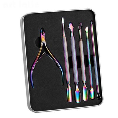 6Pcs Nail Art Manicure Tools Set Stainless Steel Dead Skin Pusher Cuticle Nippers with Box Gel Polish Kit
