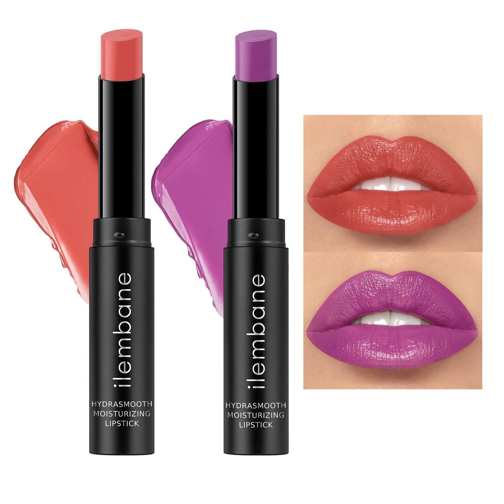 2-Pack Purple & Nude Pink Moisturizing Lipstick Set  Hydrating Creamy Lip Color for Dry, Cracked Lips, Weightless Glossy Lip Balm with Vitamin E, Long Lasting Vegan Lipstick(Hold me/Lilac Breeze)