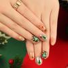 24Pcs Christmas Press on Nails Short Almond Christmas Tree Stars Fake Nails With Glue Glitter Glue on Nails Glossy Full Cover Acrylic Nails for Women Holiday Nail Decoration Supplies view 2