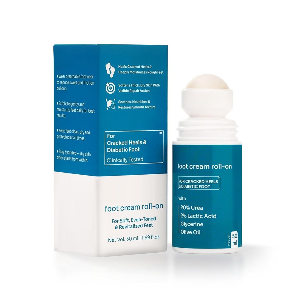 Fo.ot Cr.eam Roll On with 20% Urea, 2% Lactic Acid, Glycerine & Olive Oil for Dry Feet, Cracked Heels & Diabetic Foot | Non Sticky Formulation - 50ml