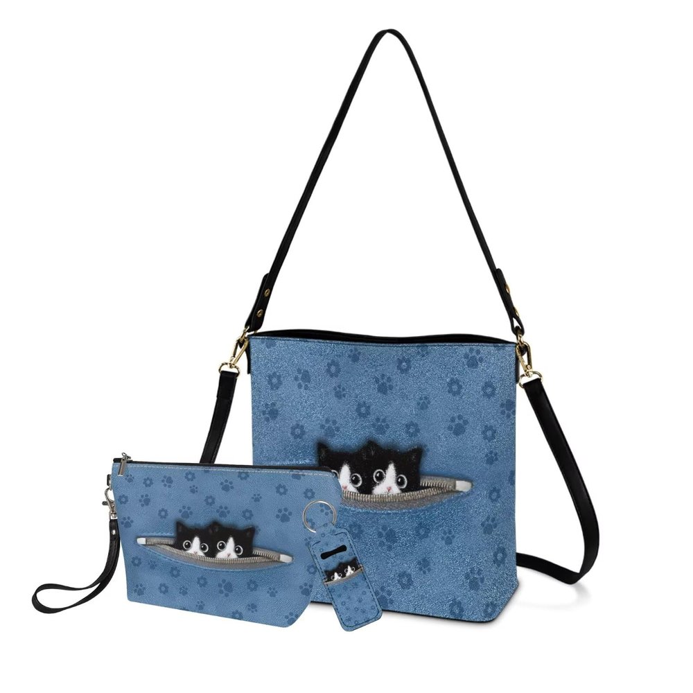 Rchsomd Cat Flower Paw Print Lightweight Top-Handle Crossbody Bag for Women with Makeup Organizer and Lip Balm Holster, Features a Travel Toiletry Case for Work Dating