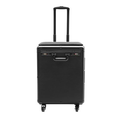 BRICZUNA Rolling Makeup Case with Wheels & Lock,Professional Large Capacity Mobile 3-Tier Cosmetic Storage Organizer,Beauty Station Makeup Train Case for Hairstylists Travel (Black-Acrylic)
