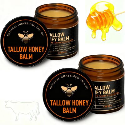 2Pack Beef Tallow for Skin, tallow and honey balm,tallow face moisturizer, Hydrating Tallow Balm with Raw Honey and Beeswax, Grass-Fed Beef Tallow & Raw Wild Honey Blend, Body & Face Moisturizer (OR)
