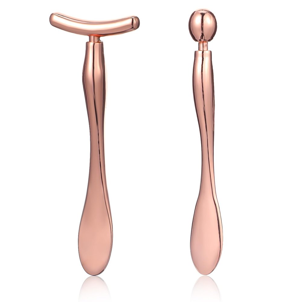 2 Pcs Metal Eye Cream Applicator Wand Stick, Face Roller Facial Massager Tool Massager Tool for Facial Skin Care Tools for Reducing Puffiness and Wrinkles, Rose Gold