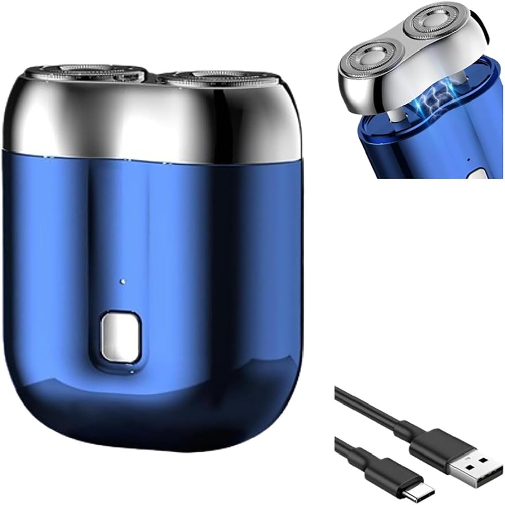 Sakerplus mini Double Head Electric Shave,USB Mini Portable Razor, Rechargeable Waterproof Compact Shave (Blue)