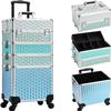 5 in1 Makeup Rolling Train Case Cosmetic Organizer,Soft Sided Rolling Makeup Traveling Case Cosmetic Storage-blue view 1