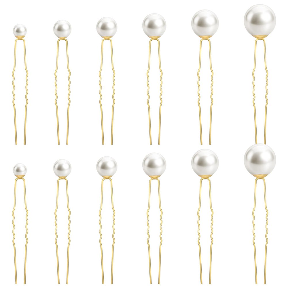 36 Pcs Pearl Hair Pins, Gold Combs Bobby Clips U Shaped Wedding Bridal Hair Accessories Pearl Bobby Hairs Pins Clips for Brides Bridesmaids Women Flower Girls Hairstyles